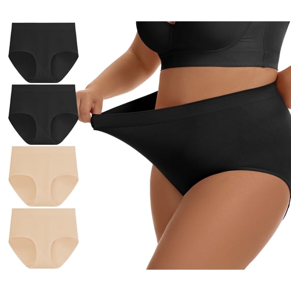 Plus Size L-4XL High Waisted Briefs for Women Plus Size Ladies Underwear Stretch Full Coverage Panties 4 Pack