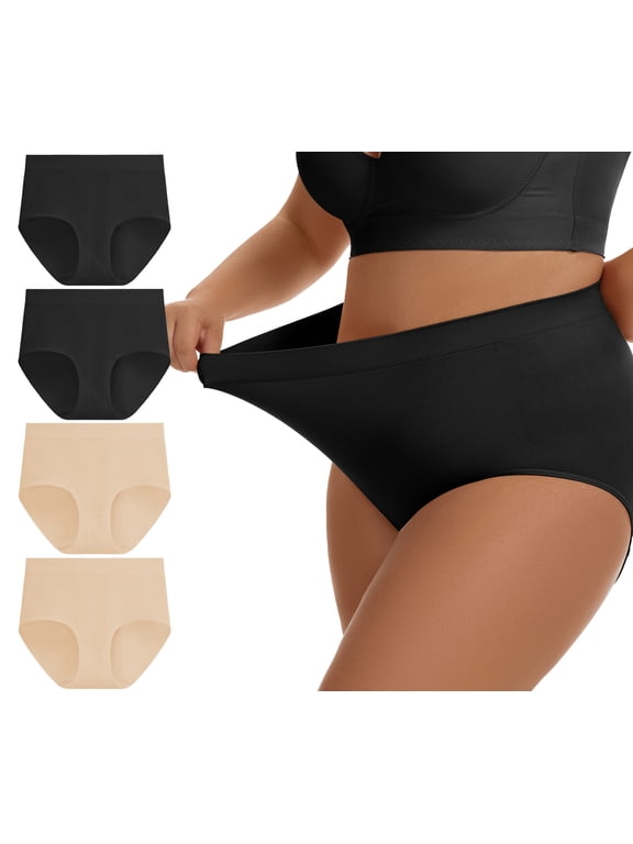 Plus Size High Waisted Briefs for Women Ladies Underwear Stretch Full Coverage Panties 4 Pack XL