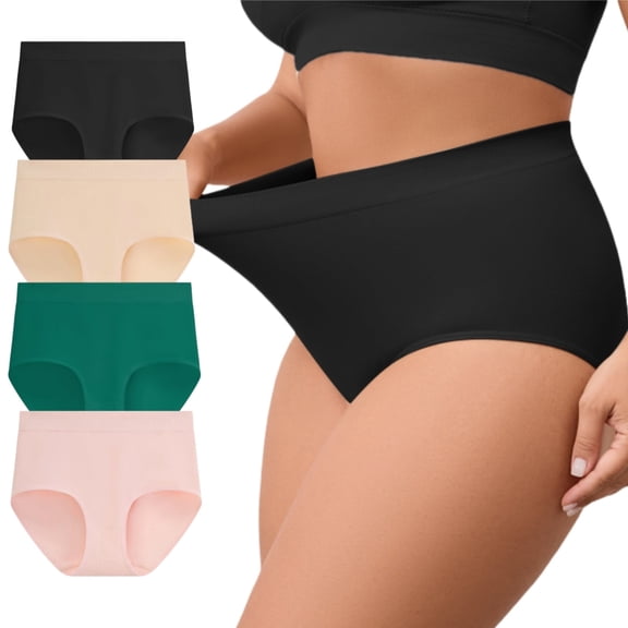Plus Size L-4XL High Waisted Briefs for Women Plus Size Ladies Underwear Stretch Full Coverage Panties 4 Pack