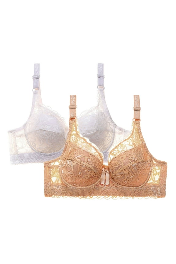 Plus Size Lace Bra for Women 2Pc Wireless Full Coverage Bralette No Underwire Soft Comfort Support Bra