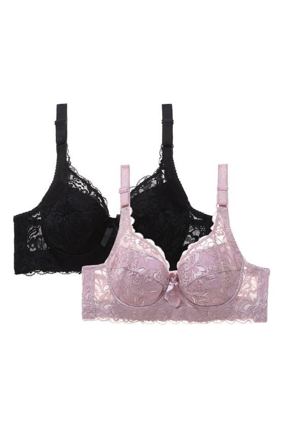 Plus Size Lace Bra for Women 2Pc Wireless Full Coverage Bralette No Underwire Soft Comfort Support Bra