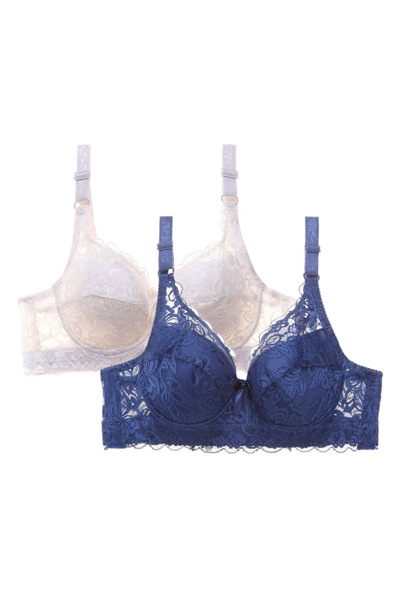 Plus Size Lace Bra for Women 2Pc Wireless Full Coverage Bralette No Underwire Soft Comfort Support Bra