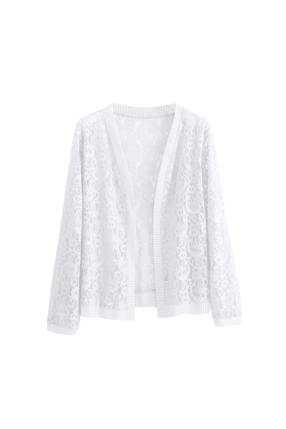 Plus Size Lace Cardigans for Women XL-5X Trendy Hollow Out Lightweight Outerwear Ladies Casual Solid Long Sleeve Open Front Cardigan Tops