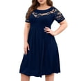 thumbnail image 1 of Plus Size Lace Chiffon Wrap Crew Neck Dresses Women Cocktail Wedding Guest Midi Dress Blue 4XL, 1 of 7