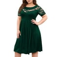 thumbnail image 1 of Plus Size Lace Chiffon Wrap Crew Neck Dresses Women Cocktail Wedding Guest Midi Dress Dark Green XXL, 1 of 7