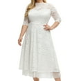 thumbnail image 1 of Plus Size Lace Dress for Women XL-4XL Wedding Guest Cocktail Boat Neck 3/4 Sleeve Floral Mesh Patchwork Midi Gown (X-Large, White), 1 of 6