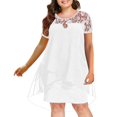 thumbnail image 1 of Plus Size Lace Dresses for Women Lace Short Sleeve Crewneck Elegant Mini Dress Swing High Low Hem Sheer Layered Loose Sundress, 1 of 5