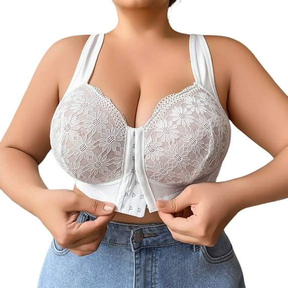 Plus Size Lace Front Closure Bra Wireless Comfortable Breathable Supportive Everyday Wear for Women Full Coverage Seamless Underwear