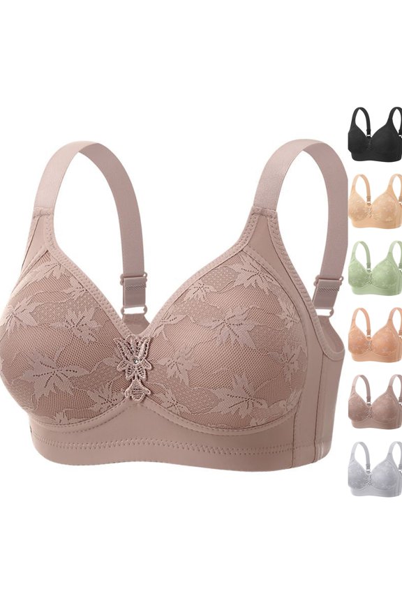 Plus Size Lace Full Coverage Support Bra, Leaf Lace Underwire Adjustable Strap Comfort Shaping Bra Light Brown 40