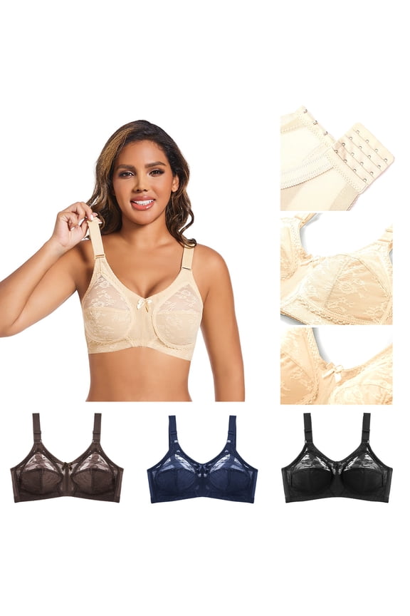 Plus Size Lace Full Cup Bra No Sponge No Underwire Transparent Underwear for Fashion and Daily Wear #Beige,36