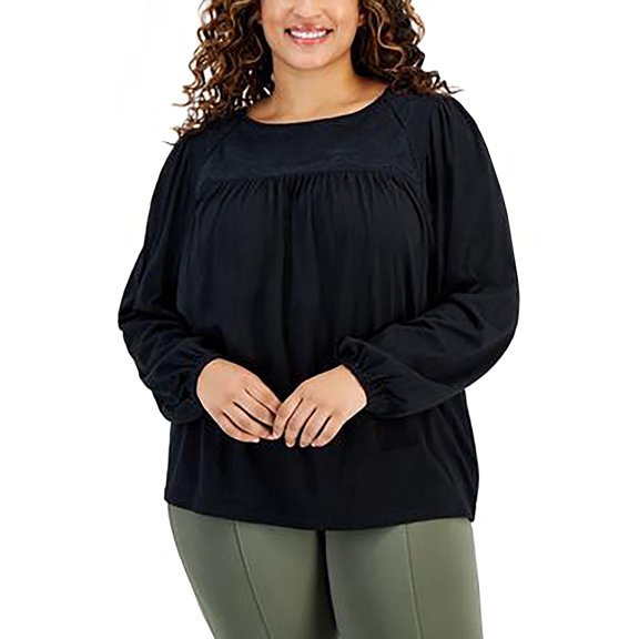 Plus Size Lace Knit Top   Deep Black 4X
