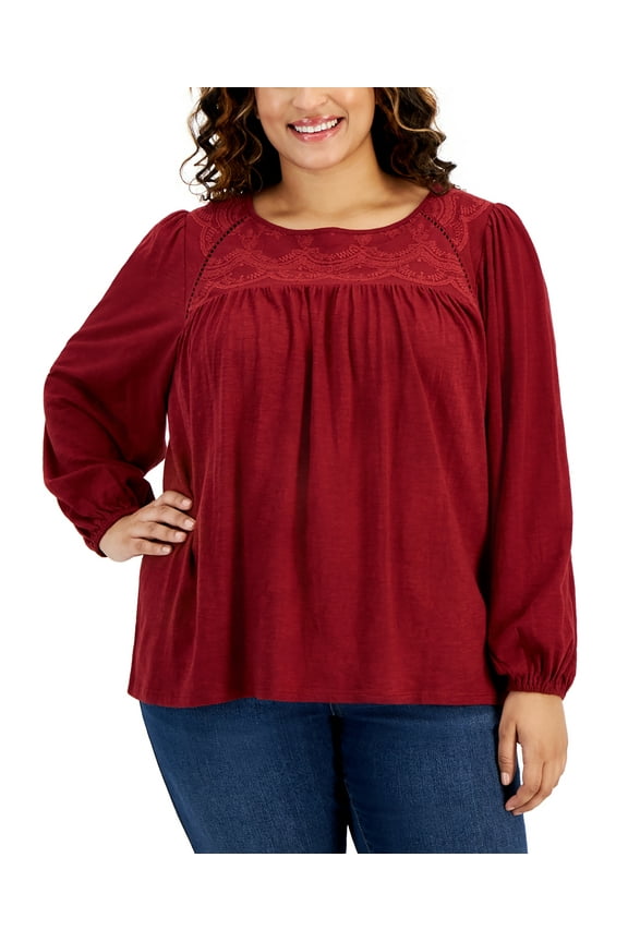 Plus Size Lace Knit Top Scarlet Crush 3X