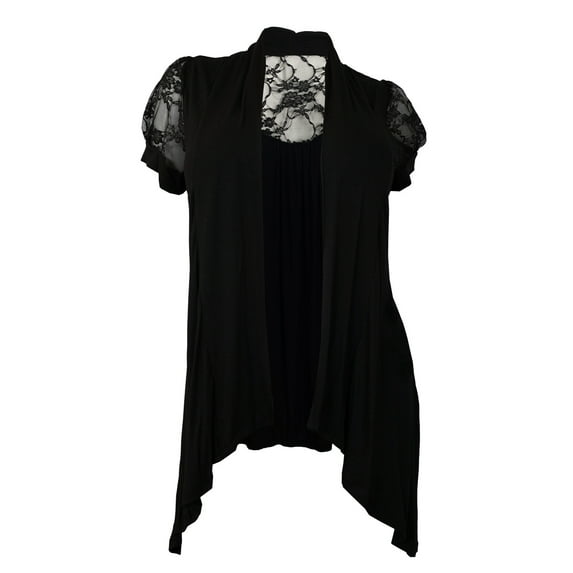 Plus Size Laced Black Open Front Cardigan