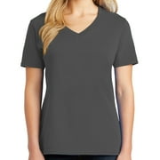 SANMAR Plus Size Ladies Big Size Port & Company Core Cotton V neck T-Shirt - Charcoal XL