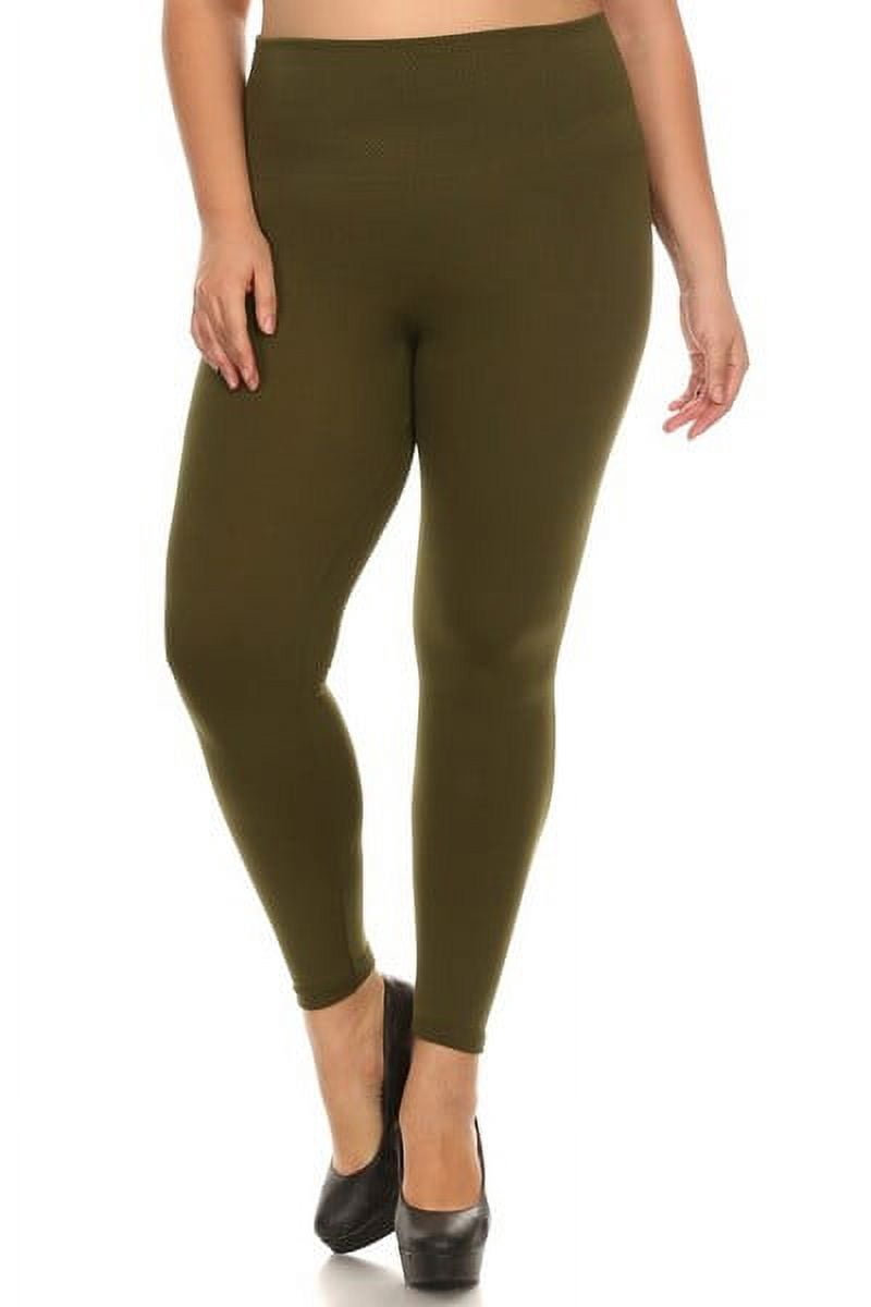 Plus Size Lady's Full Length Seamless FLEECE Leggings, Army Green