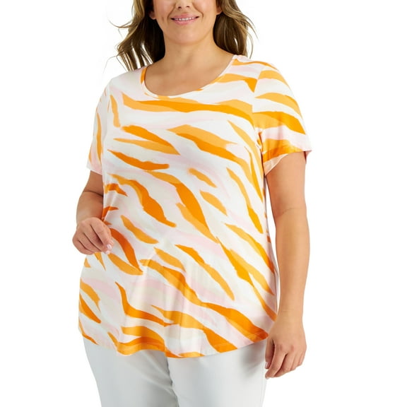Plus Size Lagoon Ripple Top Bright Tangelo Combo 1X