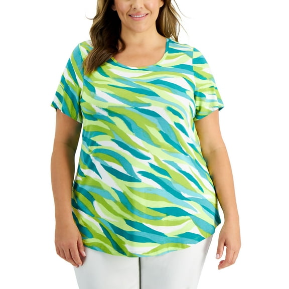 Plus Size Lagoon Ripple Top English Pea Combo 3X