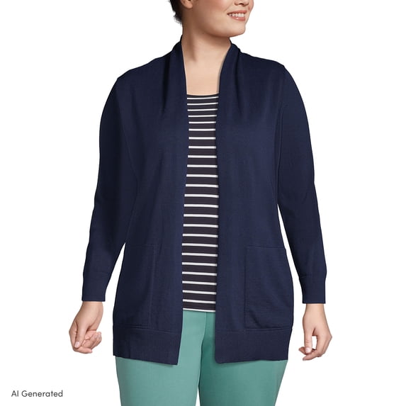Lands' End Women's Plus Size Long Sleeve Open Long Cardigan Sweater