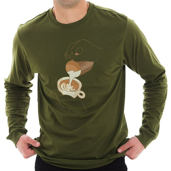 Plus Size Latte Art Graphic Long Sleeve Crewneck Tee - Army Green XL