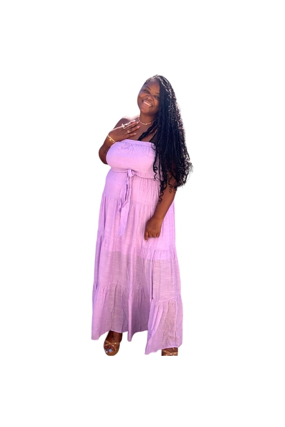 Plus Size Lavender Tube Tiered Maxi Dress