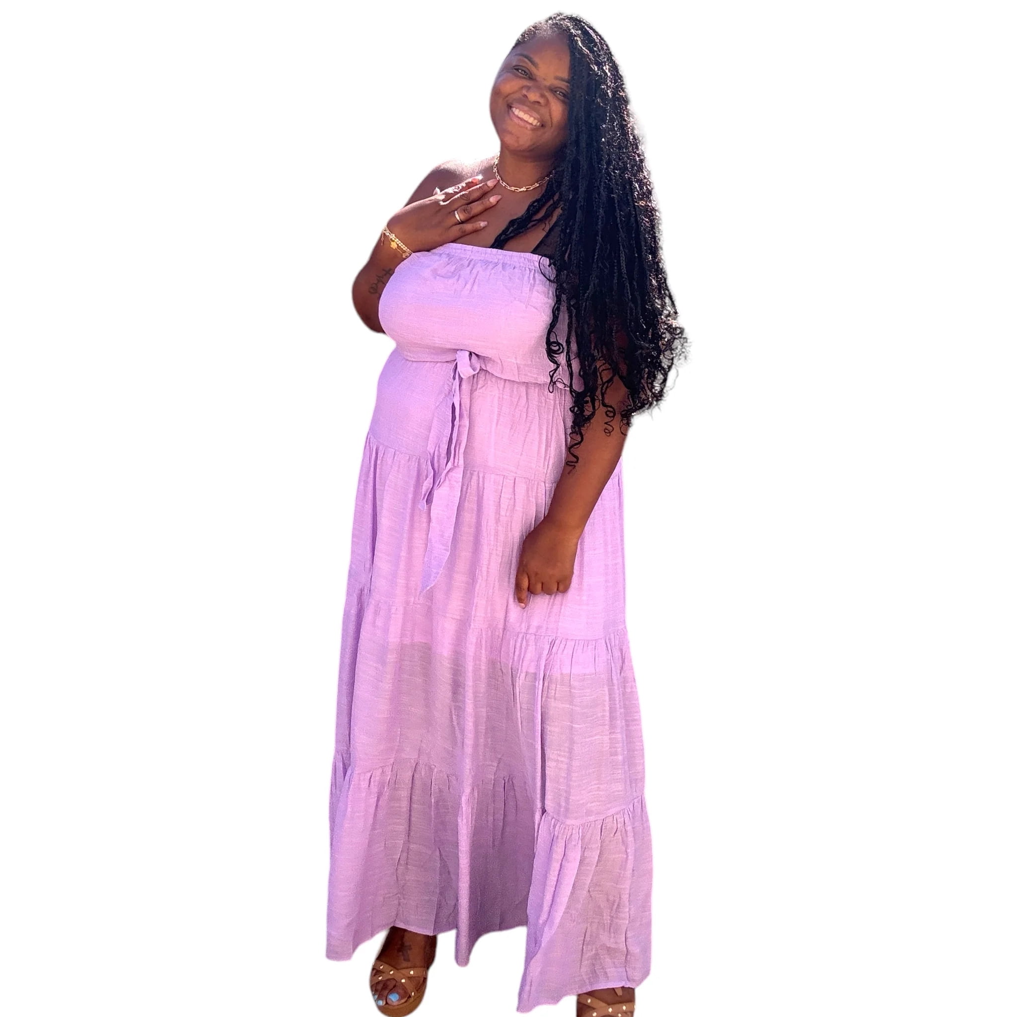 lavender tiered maxi dress Lavender Tiered Maxi Dress With Pearl Buttons