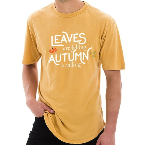 Plus Size Leaves Are Falling Autumn Is Calling Graphic Design Unisex Ring Spun Cotton Jersey Short Sleeve Vintage Scoop Bottom T-shirt - Vintage Mustard 3XL
