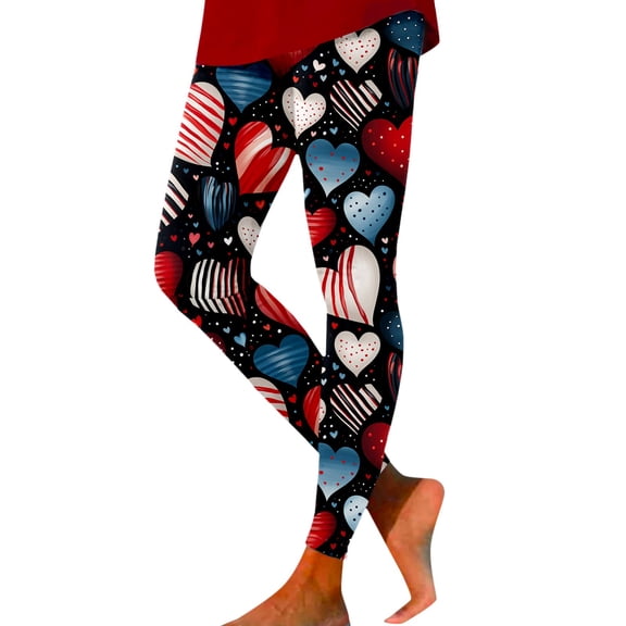 Plus Size Leggings Valentine's Day Printed Leggings Women High Waist Soft Elastic Comfortable Lifting Slim Fit Workout Pants Black L