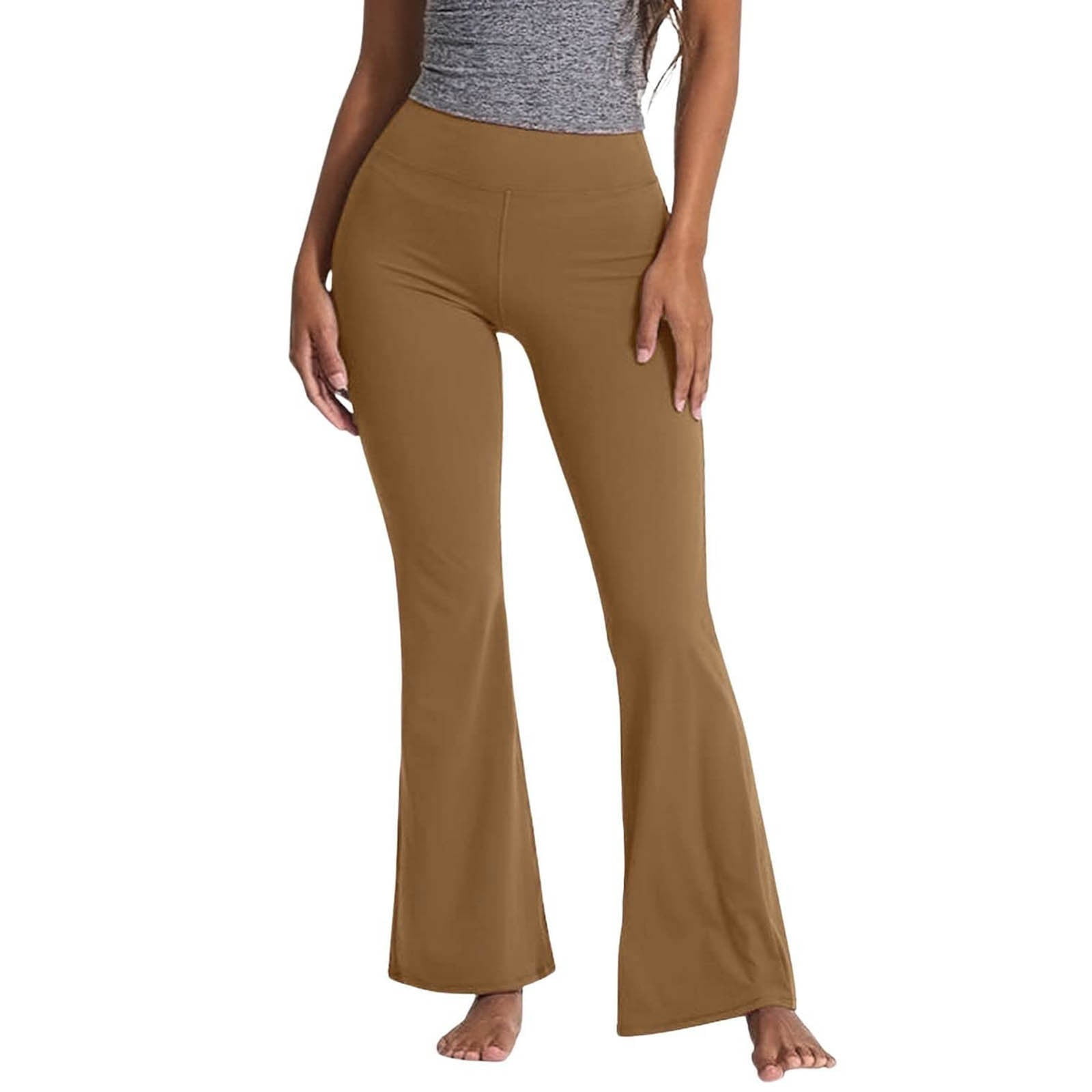 Plus Size Leggings With Pockets Flare Casual Bootcut Yoga Capris Bronze M 