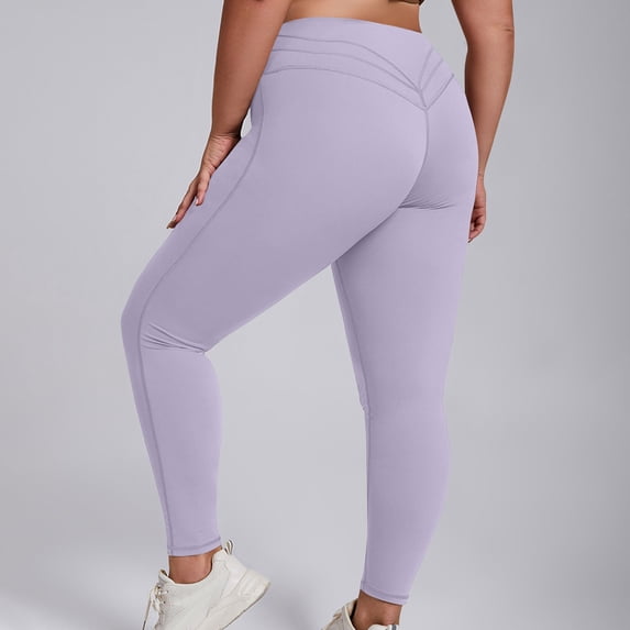 Plus Size Leggings for Women Tummy High Waisted Yoga Pants 7/8 Length Ankle Leggings Workout Butt Lifting Tights Pants Casual Summer Pants Purple 3XL