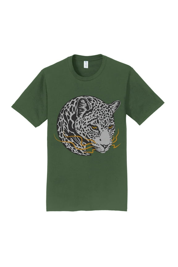 Plus Size Leopard Circular Animal Crew Neck T-Shirt Graphic Shirt - Olive 4XL