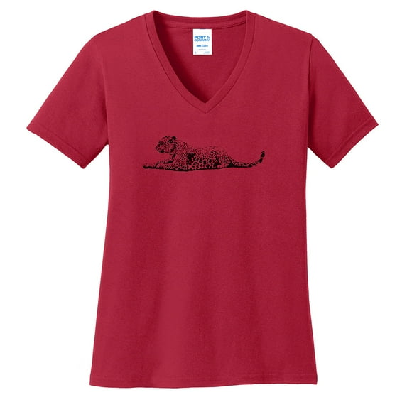 Plus Size Leopard Monochrome Graphic Design Lady's V-Neck - Red 3XL
