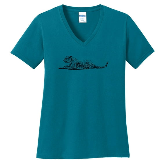 Plus Size Leopard Monochrome Graphic Design Lady's V-Neck - Teal XL