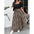 thumbnail image 1 of Plus Size Leopard Print Maxi Skirt with Side Slit and Tie Waist, 1 of 6