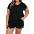 thumbnail image 1 of Plus Size Lepard Print Patchwork Women Short Sleeved 2 Pieces Ribbed Tops and Shorts Sets Outfit, 1 of 6