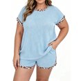 thumbnail image 1 of Plus Size Lepard Print Patchwork Women Short Sleeved 2 Pieces Ribbed Tops and Shorts Sets Outfit, 1 of 6