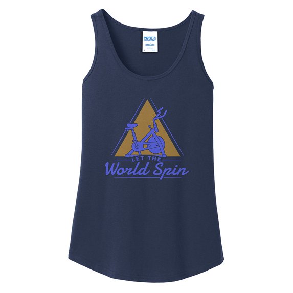 Plus Size Let The World Spin Graphic Design Ladies Big Size Core Cotton Tank Top T-Shirt - Navy XL