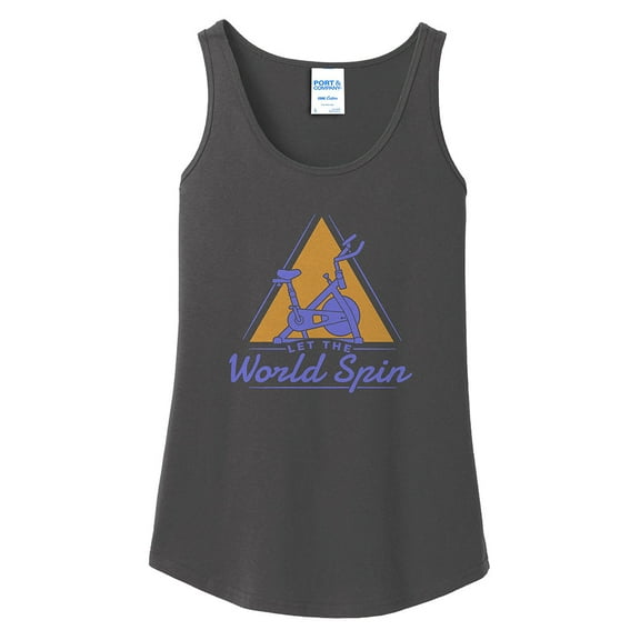 Plus Size Let The World Spin Graphic Design Ladies Big Size Port & Company Core Cotton Tank Top T-Shirt - Charcoal XL