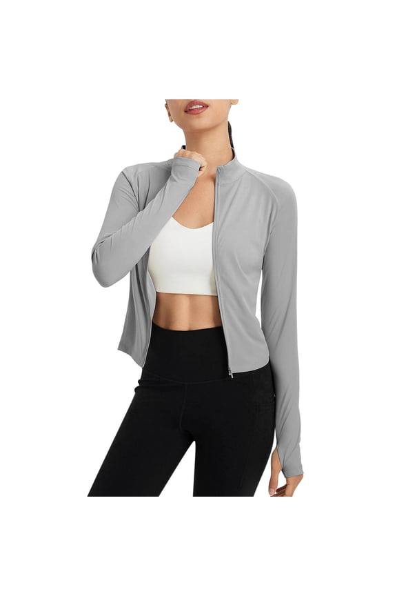 Plus Size Light Weight Cardigan Ladies Sports Jacket Workout Light Weight Athletic Jackets Zip up Sun Protection Long Sleeve Cropped Cardigan Shirt Thin Coat Gray XXL