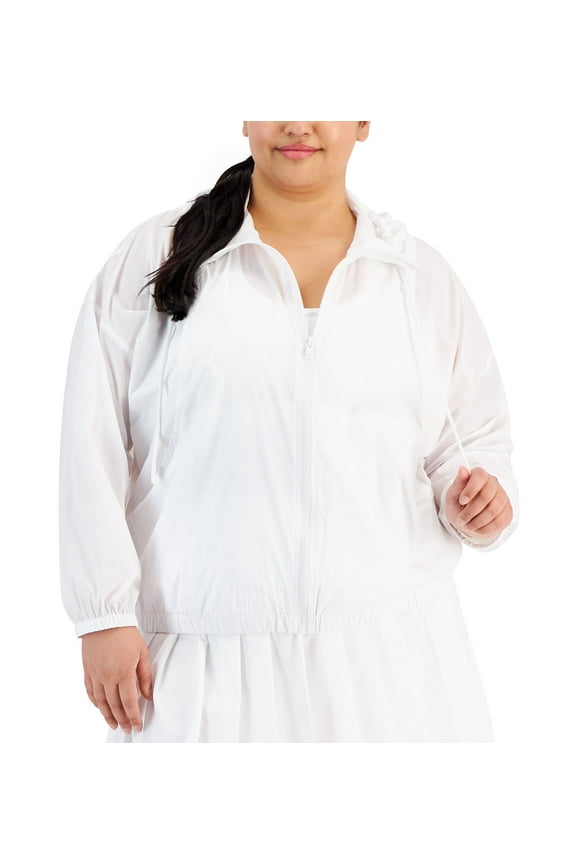 Plus Size Lightweight Hooded Long-Sleeve Jacket Bright White 1X