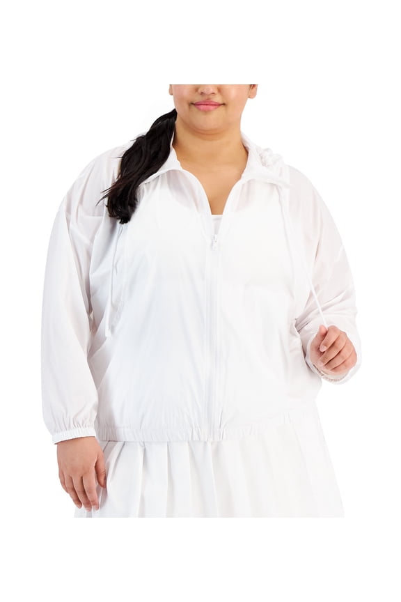 Plus Size Lightweight Hooded Long-Sleeve Jacket Bright White 3X