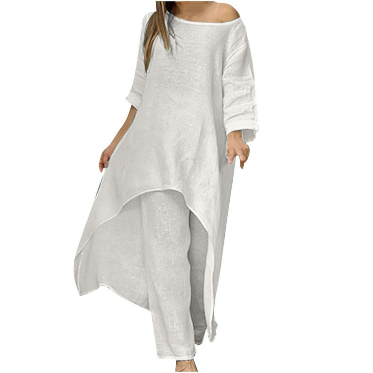  Yck-SAiWed Deals Of The Day Clearance Prime Womens Summer  Cotton Linen 2 Piece Outfits Casual Loose Long Sleeve Blouse Top Wide Leg  Pants Set Work Suits White : Clothing, Shoes 