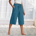 thumbnail image 1 of Plus Size Linen Capri Pants for Women with Pockets,Summer Breathable Loose Fit Wide Leg Flowy Work Trouser with Drawstring, 1 of 6