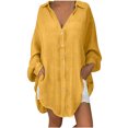 thumbnail image 1 of Plus Size Linen Long Sleeve Shirt Loose Button Down Boyfriend Shirt Tops Swimsuit Cover Up Shirt for Women, 1 of 6