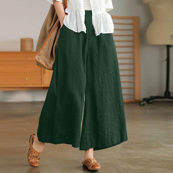 Plus Size Linen Pants Cotton Linen Cropped Wide Leg Pants Casual Straight Leg Loose Breathable Slimming Relaxed Fit For Hot Weather Womens Pants