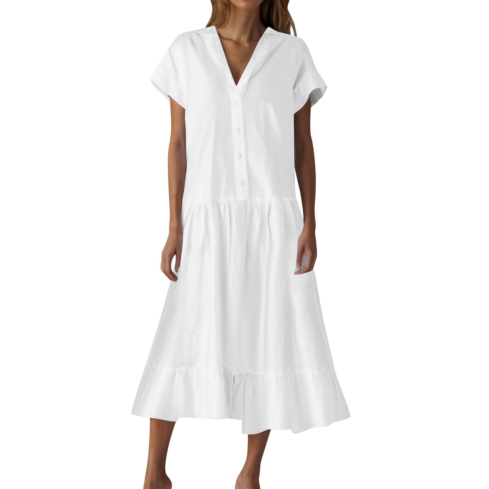 Plus Size Linen Shirt Dresses for Curvy Women Short Sleeve Button Down ...