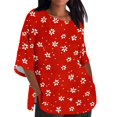 thumbnail image 1 of Plus Size Linen T Shirts Womens Floral/Dots Printed Crewneck Loose Graphic Tees 3/4 Sleeve Summer Fall Tops S-5XL (XL, Red), 1 of 5