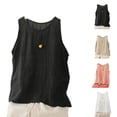 thumbnail image 1 of Plus Size Linen Tanks for Women Solid Color Sleeveless Crewneck Basic Tee Tops Summer Casual Baggy Lightweight Camisoles, 1 of 3