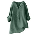 thumbnail image 1 of Plus Size Linen Tops Womens Long Sleeve Half Button Up Shirt Long Tops to Wear with Leggings Baggy Casual Tees (XL, Green), 1 of 5