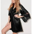 thumbnail image 1 of Plus Size Lingerie For Women Silk Kimono Ing Belt Bath Robe Nightwear Black L, 1 of 4