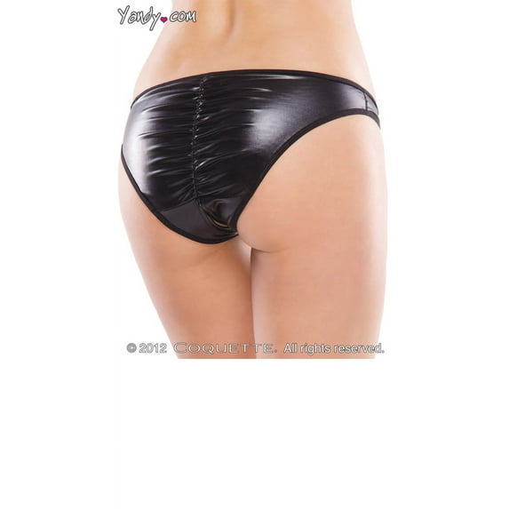 Plus Size Lingerie Sexy Black Wet Look Crotchless Panty - Fits Size 14-20